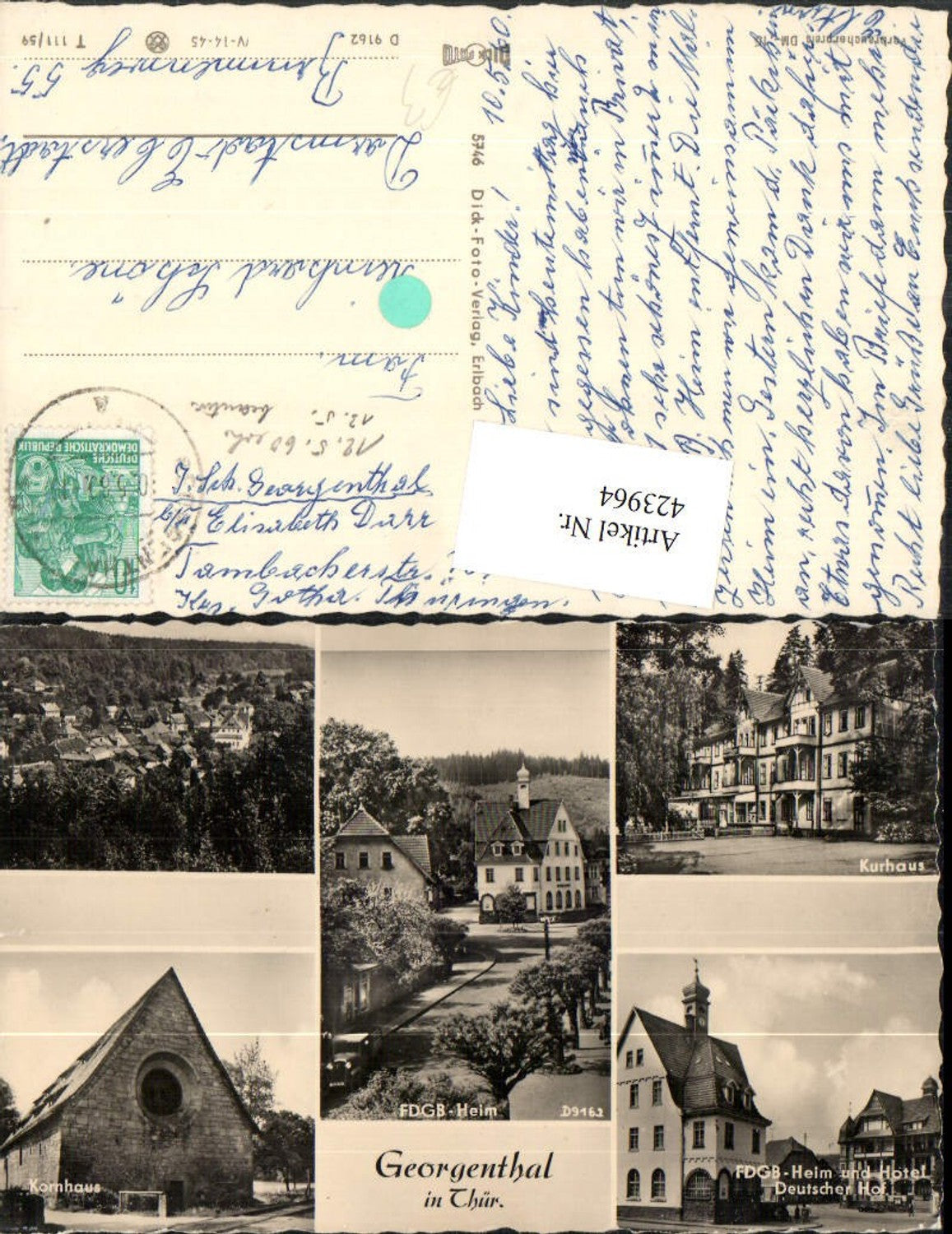 423964,Georgenthal Totale Kurhaus Kornhaus FDGB-Heim Mehrbildkarte