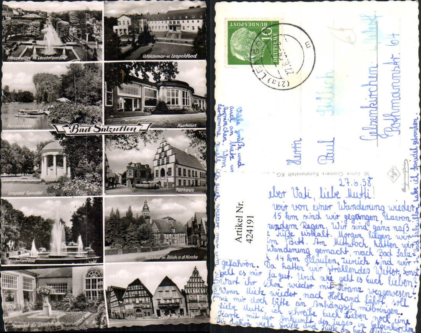 424191,Bad Salzuflen Kurhaus Rathaus Brunnen Sprudel Mehrbildkarte