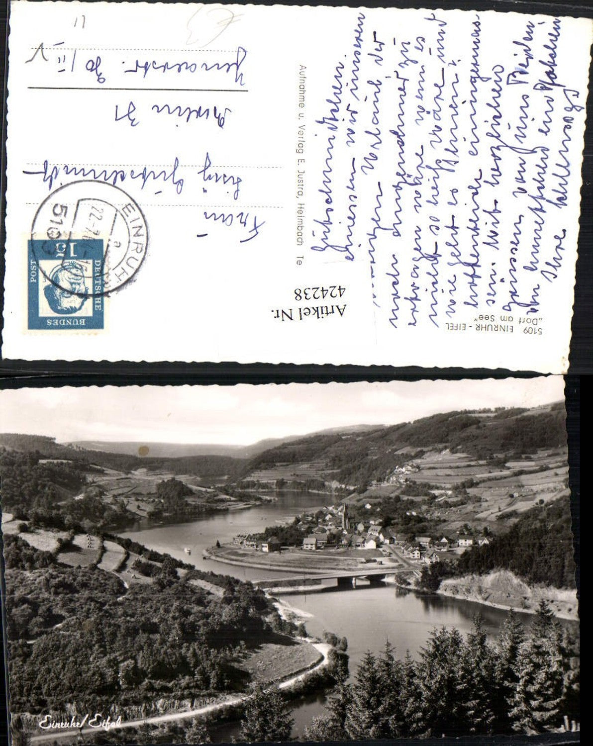 424238,Einruhr in d. Eifel Totale Dorf am See Fluss Brücke