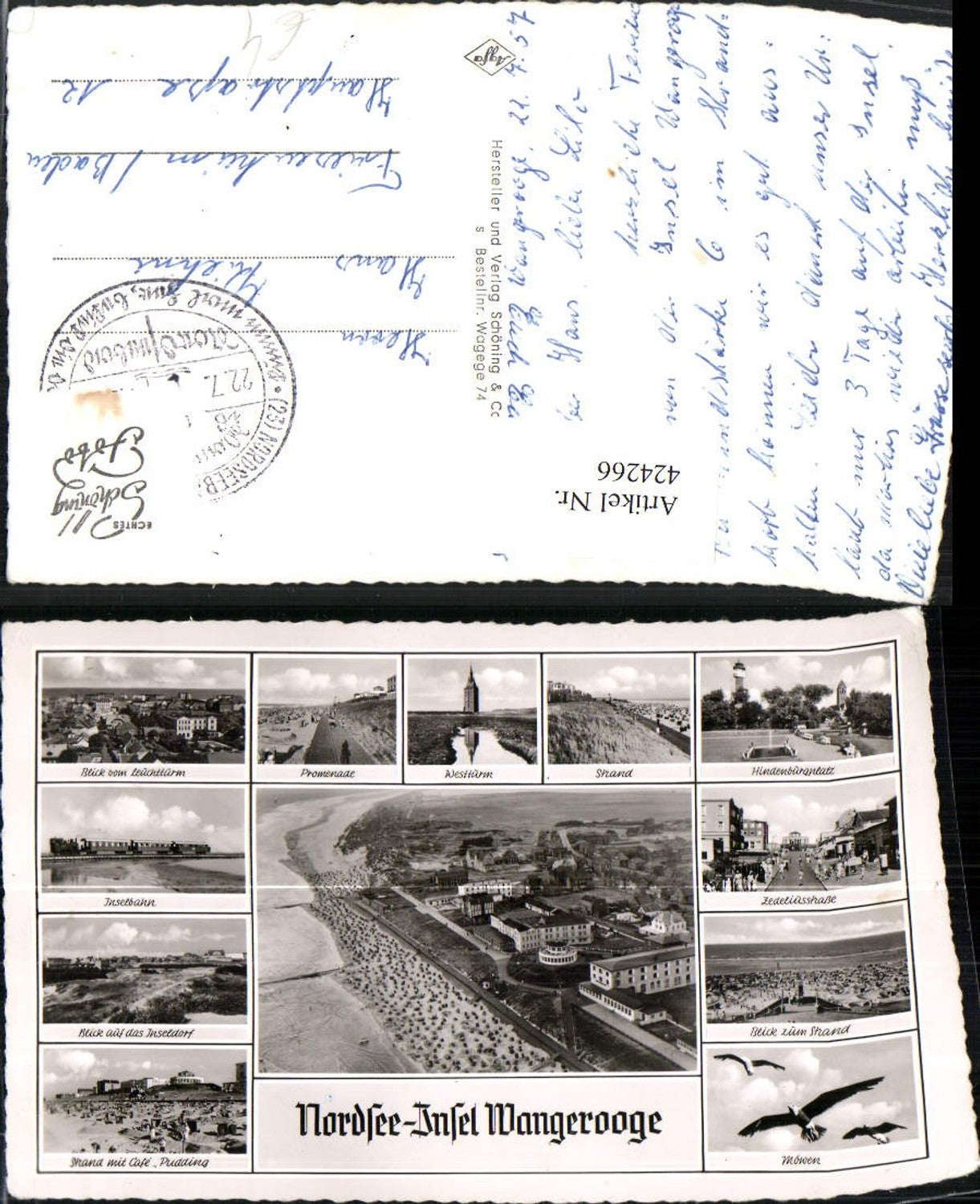 424266,Nordsee Insel Wangerooge Strand Westturm Inselbahn Mehrbildkarte