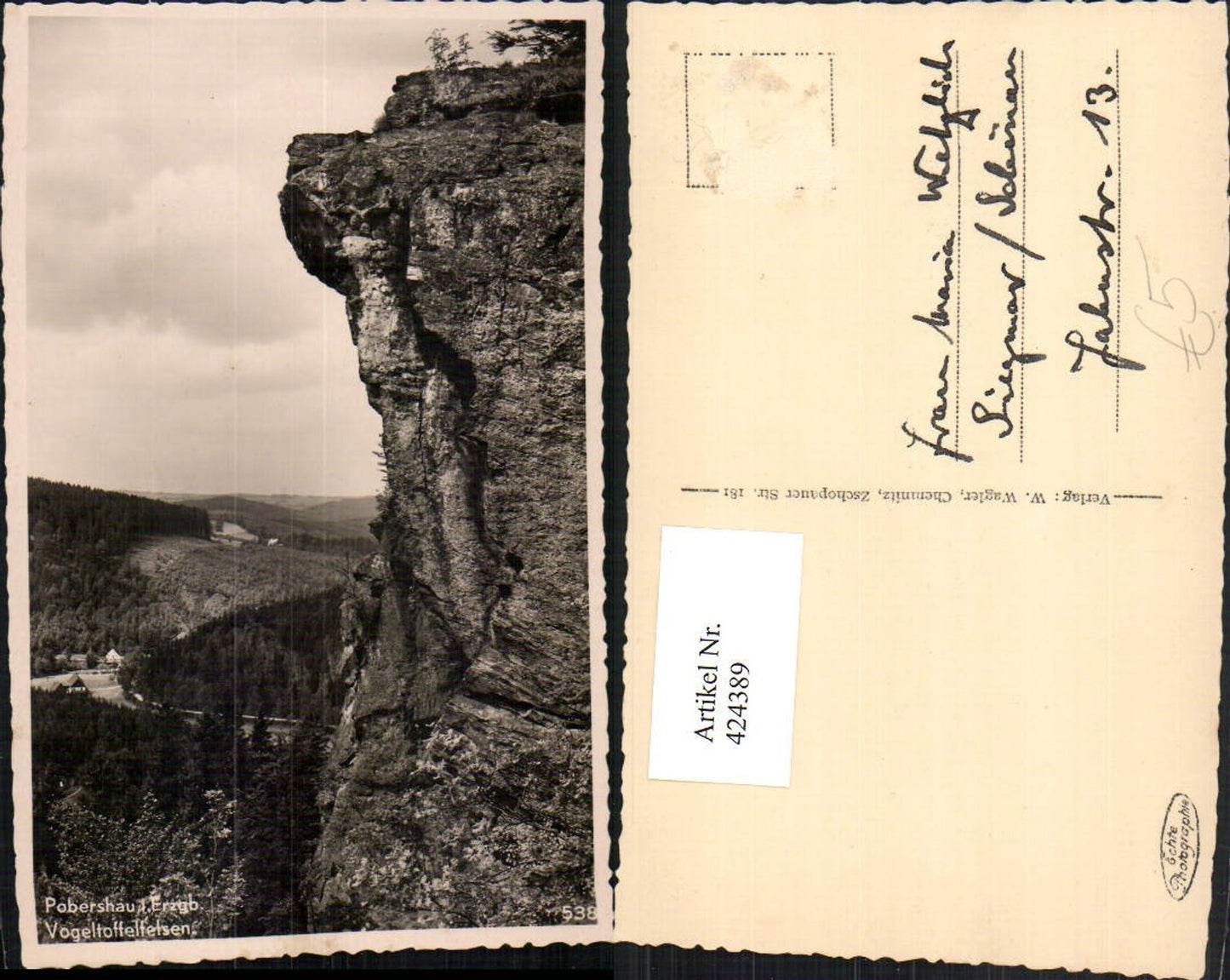 424389,Pobershau im Erzgebirge Vogeltoffelfelsen Felsen Klippe