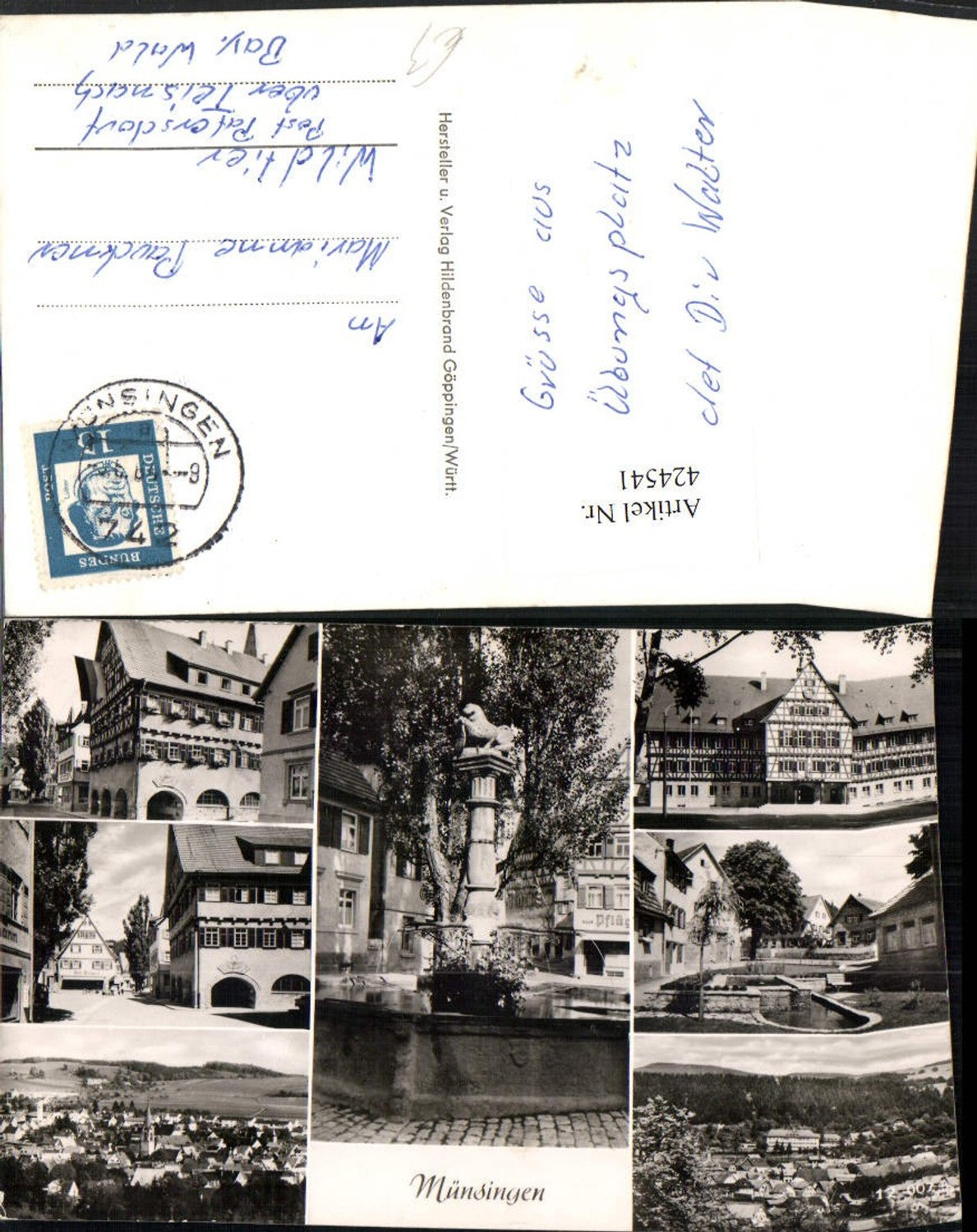 424541,Münsingen Totale Brunnen Rathaus Mehrbildkarte