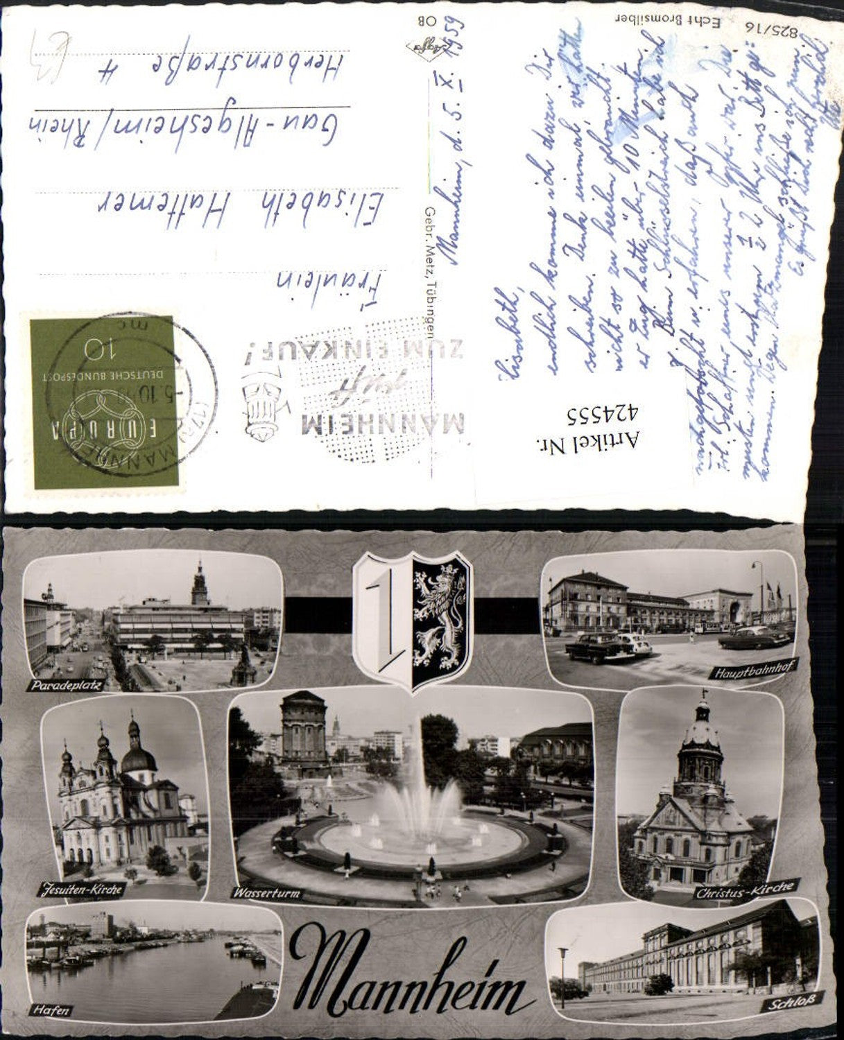 424555,Mannheim Wasserturm Schloss Hafen Kirche Bahnhof Mehrbildkarte