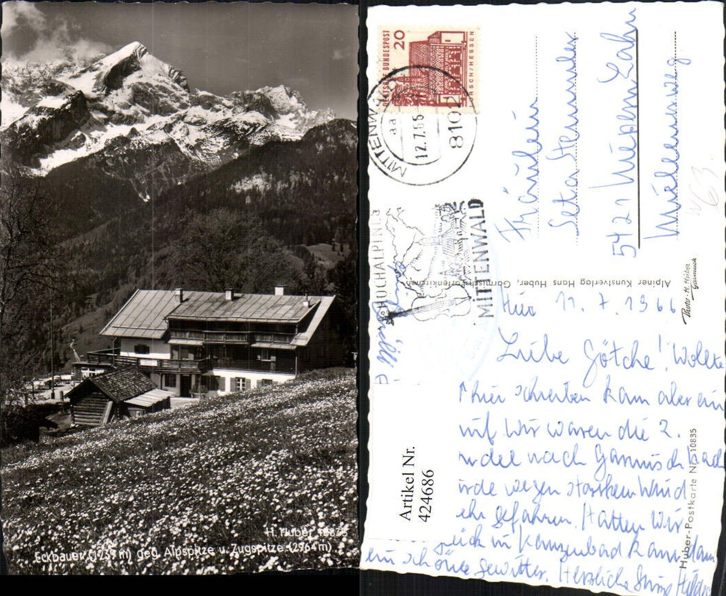 424686,Berggasthof Eckbauer b. Garmisch geg. Alpspitze Bergkulisse