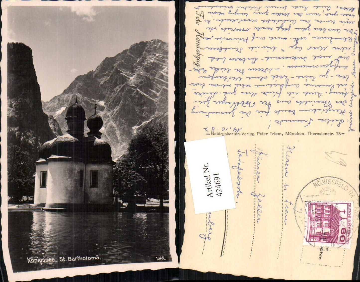 424691, Königssee Lake near Schönau St. Bartholomä Church mountain scenery