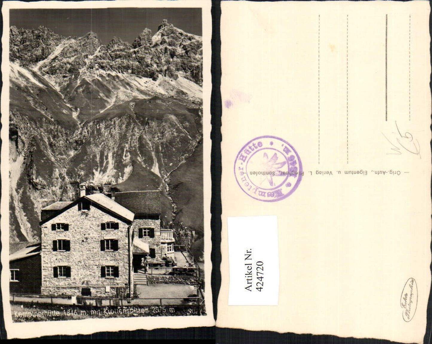 424720,Kemptnerhütte Berghütte b. Oberstdorf m. Krottenspitzen Bergkulisse