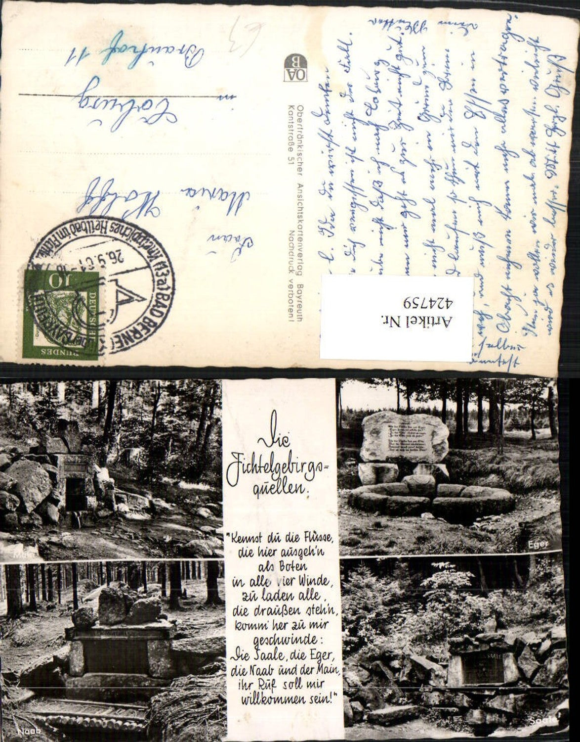 424759,Fichtelgebirge Quellen Eger Saale Naab Main Mehrbildkarte Text
