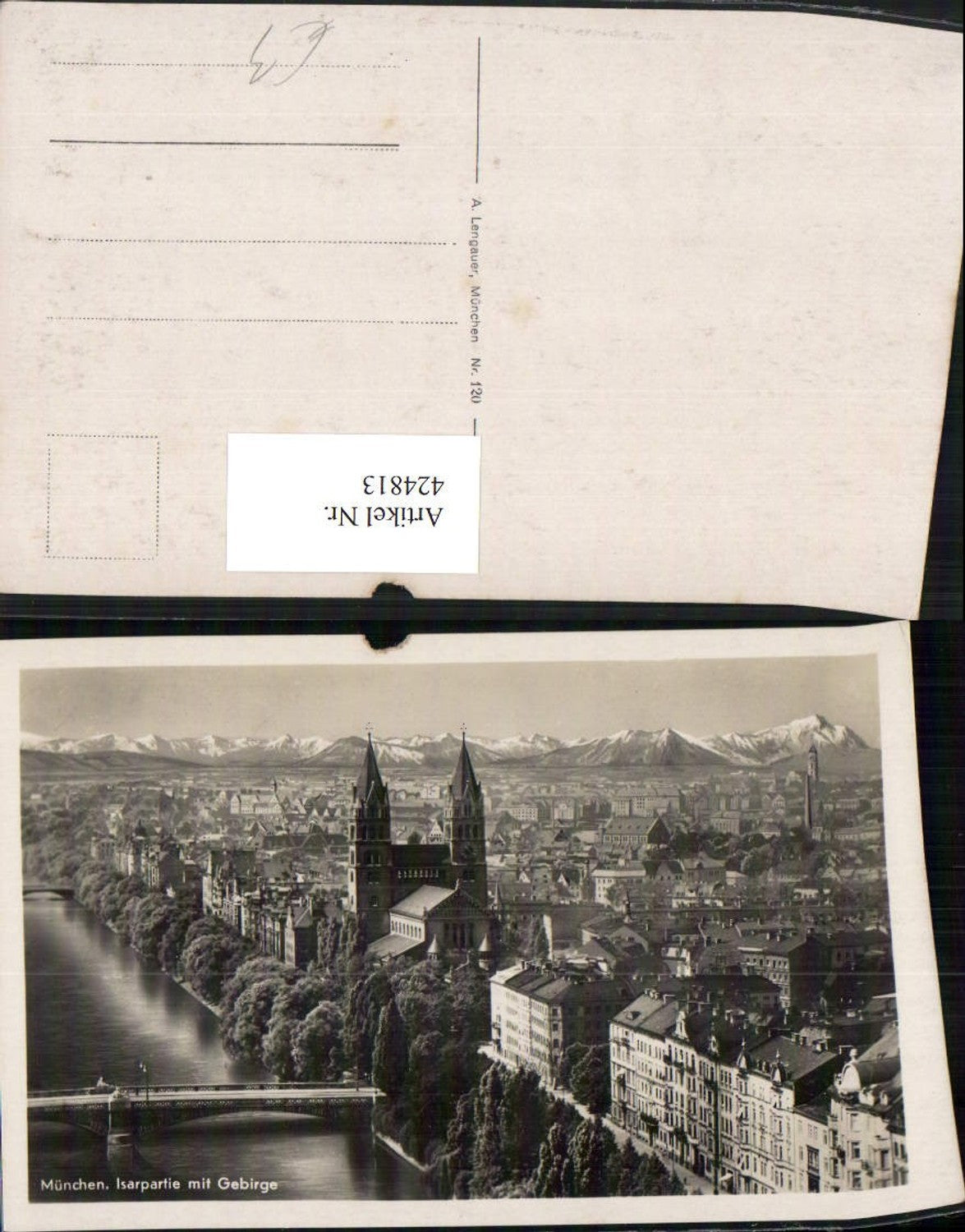 424813,München Teilansicht Isarpartie m. Gebirge Bergkulisse