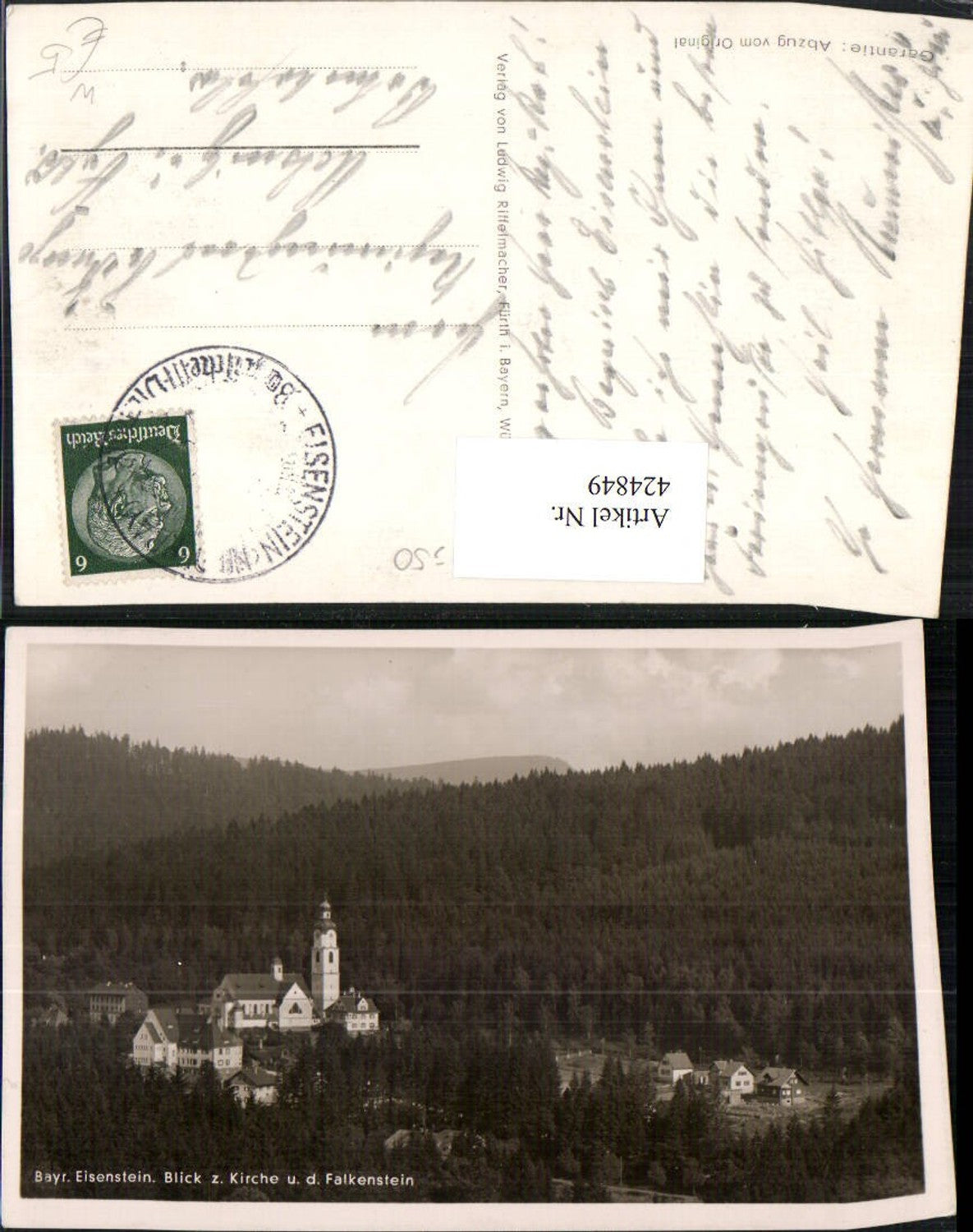 424849,Bayerisch Eisenstein Blick zur Kirche u. Falkenstein
