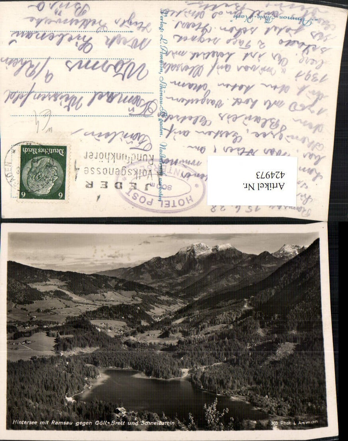 424973,Hintersee See b. Ramsau geg. Göll Brett Bergkulisse