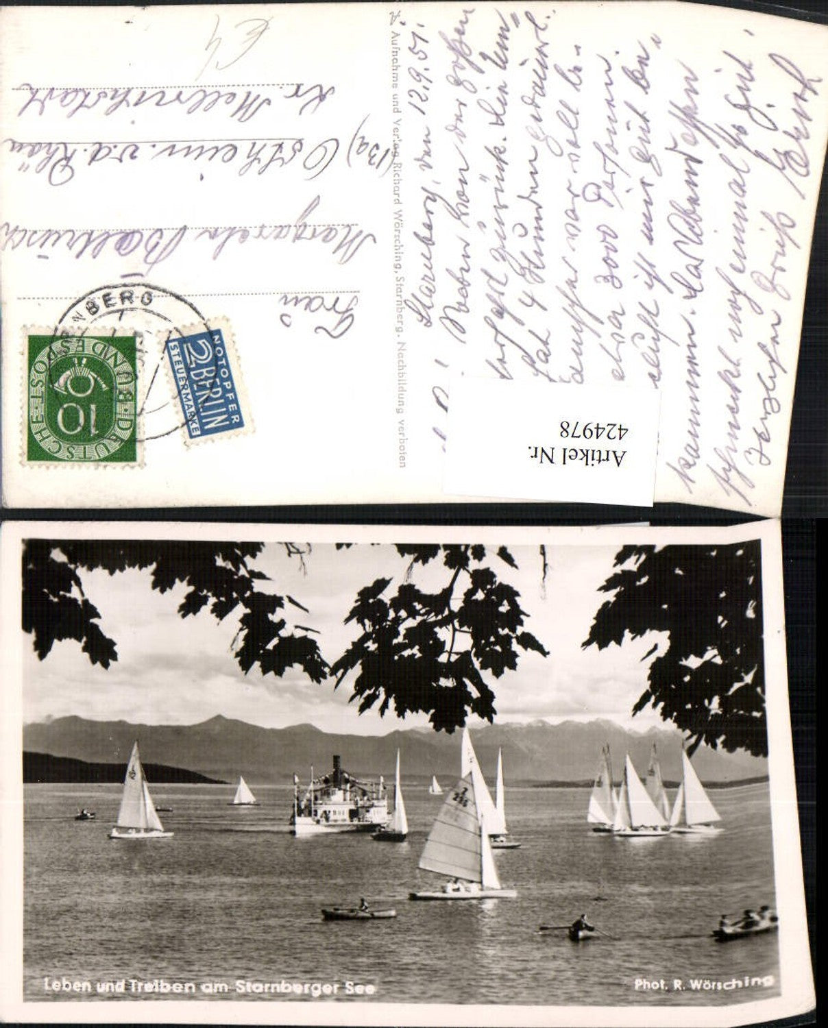 424978,Starnberger See Segelboote Dampfer Bergkulisse
