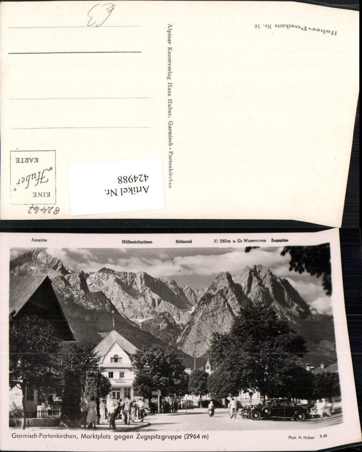 424988,Garmisch-Partenkirchen Marktplatz geg. Zugspitze Bergkulisse