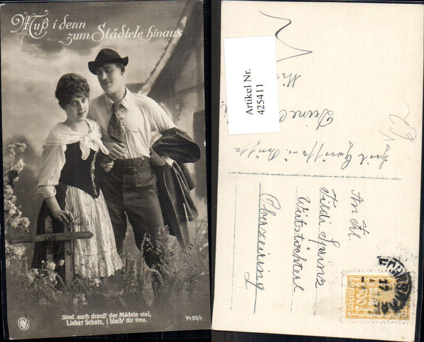 425411,Liebe Paar Tracht Verliebter Blick Muß ich denn zum Städtele hinaus Text pub NPG 7495/1