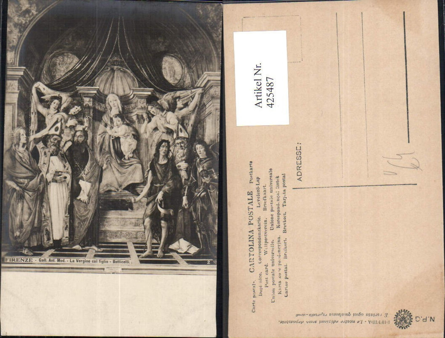425487,Künstler Ak Botticelli Firenze Florenz La Vergine col figlio Religion pub NPG 2