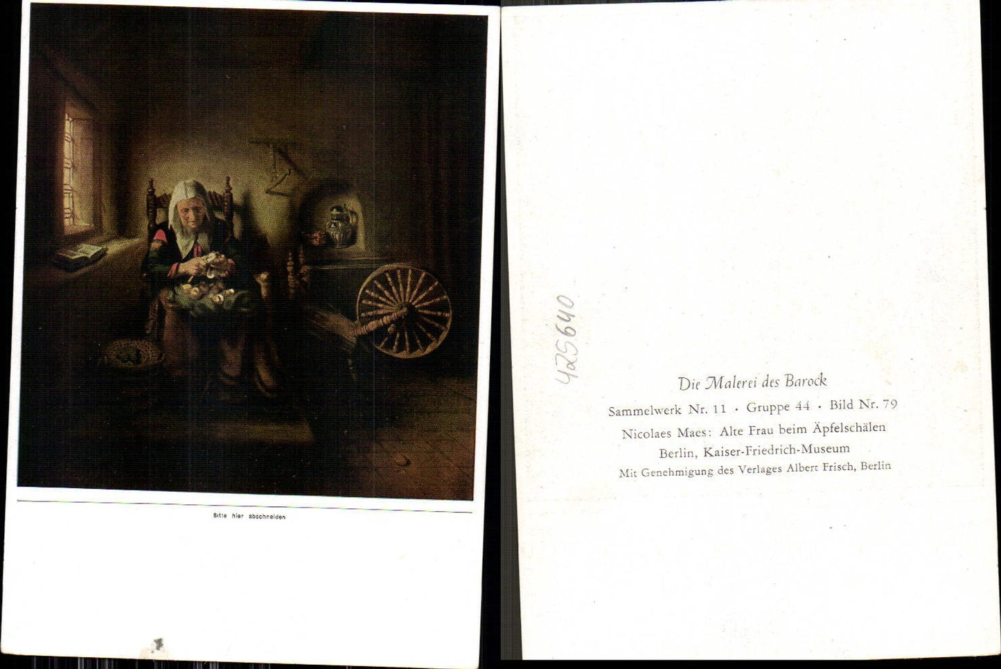 425640,Künstler Ak Nicolaes Maes Alte Frau b. Äpfelschälen Spinnrad Barock