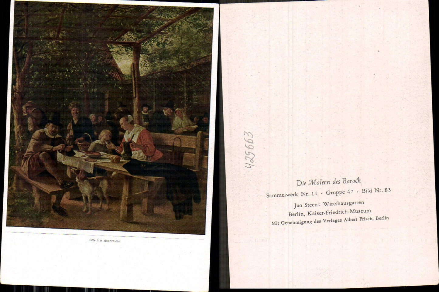 425663,Künstler Ak Jan Steen Wirtshausgarten Essen Hund Barock