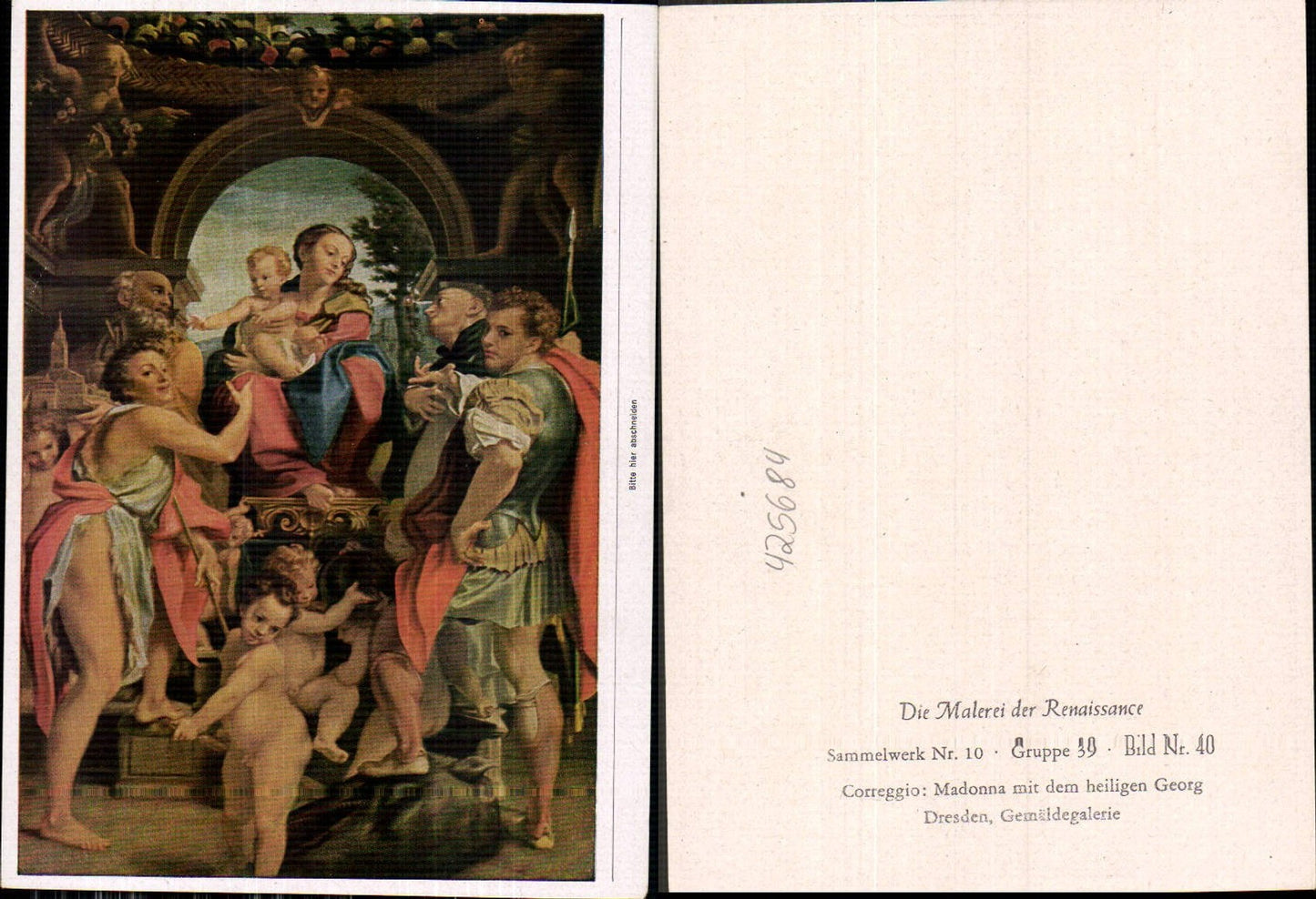 425684,Künstler Ak Correggio Madonna m. d. heiligen Georg Renaissance