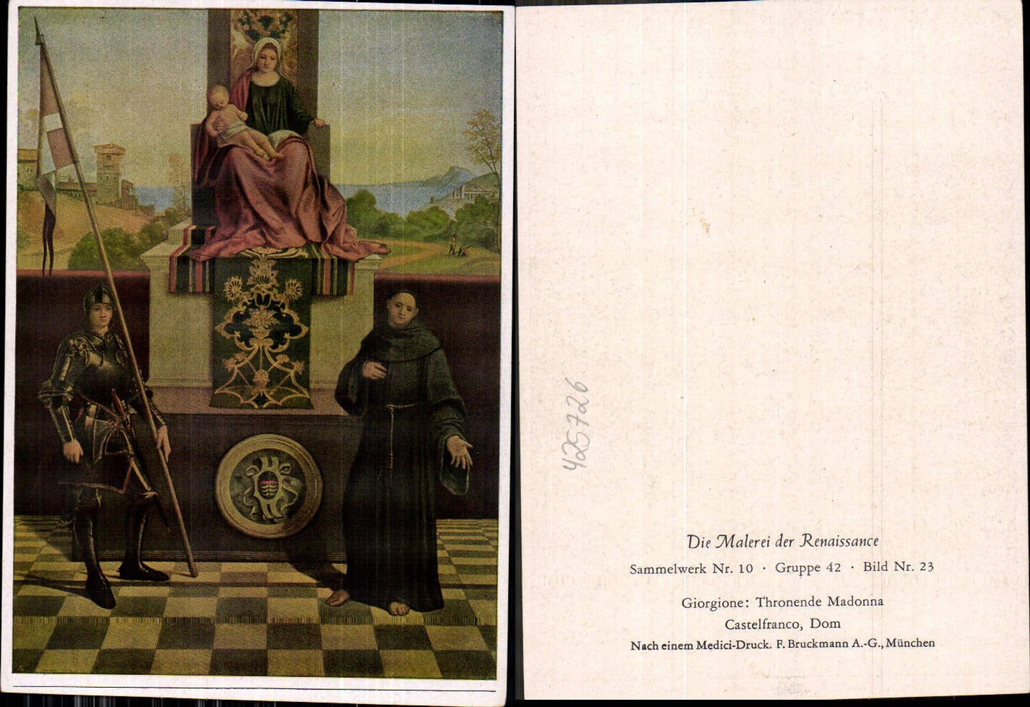 425726,Künstler Ak Giorgione Thronende Madonna Mönch Ritter Rüstung Renaissance