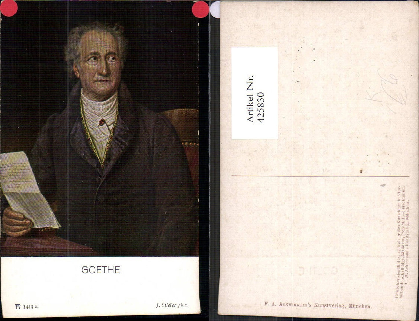 425830,Künstler Ak J. Stieler Goethe Lesen Kunst Wissenschaft pub F. A. Ackermann 1443b