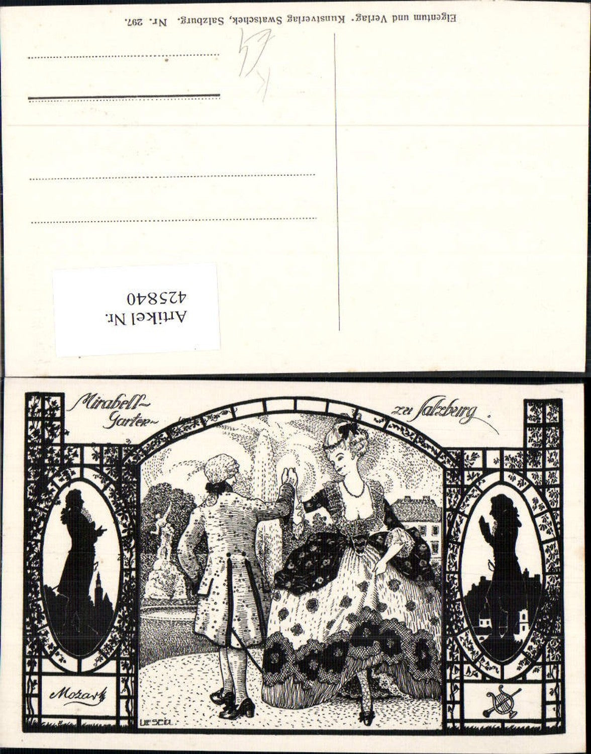 425840,Künstler Ak Ulf Seidl Mirabellgarten Salzburg Mozart Komponist Frau Tanzen Walzer