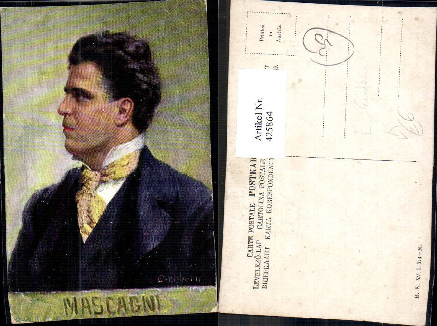 425864,Künstler Ak Eichhorn Pietro Mascagni Portrait Komponist pub B.K.W.I. 874/20