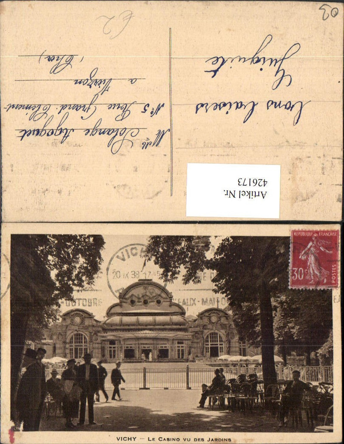 426173,Auvergne Allier Vichy Le Casino vu des Jardins