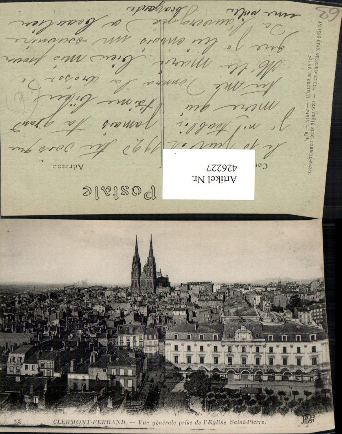 426227,Auvergne Puy-de-Dome Clermont-Ferrand Vue generale prise de l'Eglise Saint-Pierre Totale