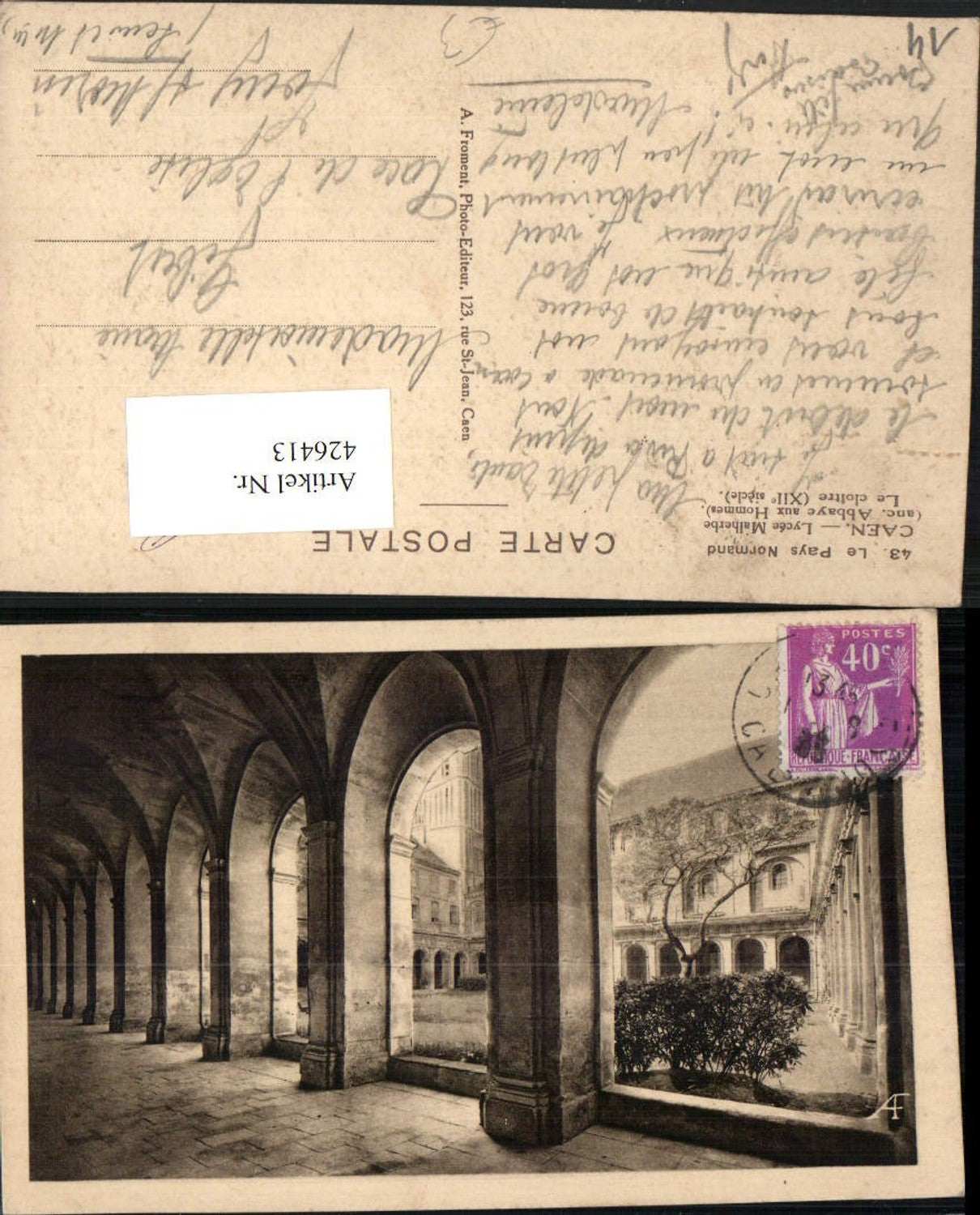 426413,Basse-Normandie Calvados Caen Lycee Malherbe Cloitre Kloster Arkaden