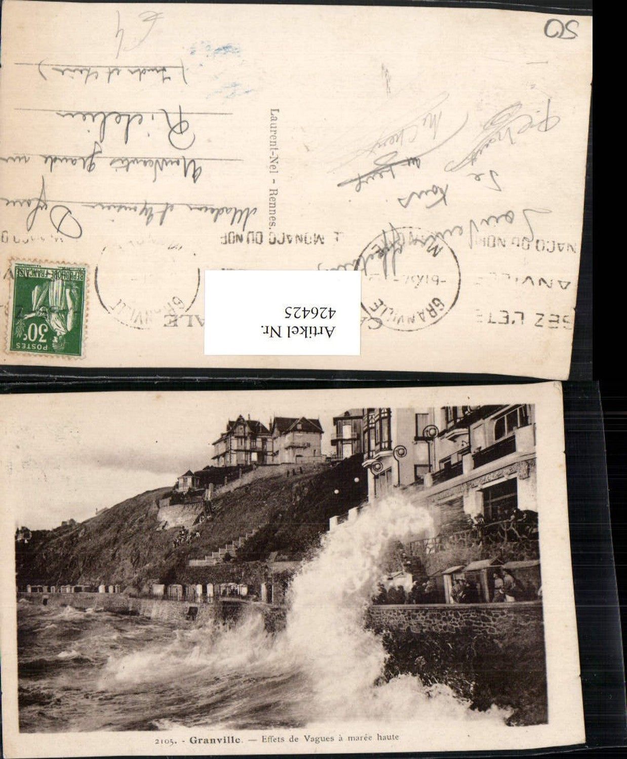 426425,Basse-Normandie Manche Granville Effets de Vagues a maree haute Brandung