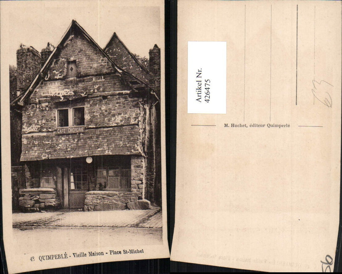 426475,Bretagne Finistere Quimperle Place St-Michel Vieille Maisons Cafe Creperie