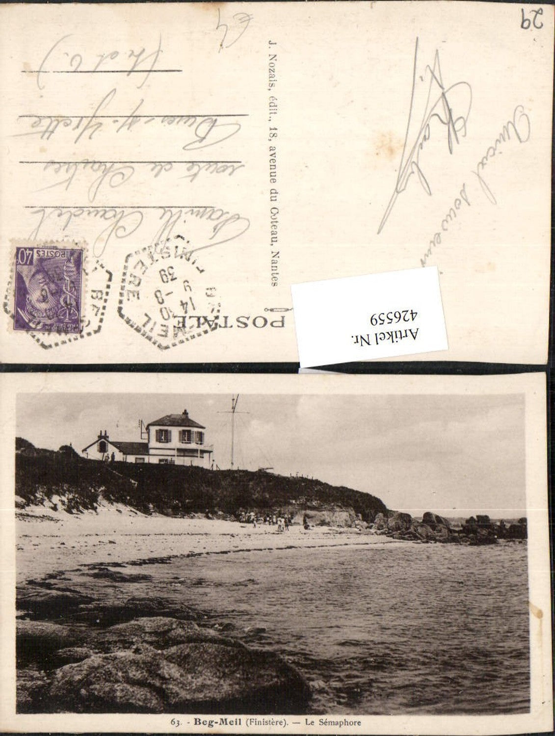 426559,Bretagne Finistere Beg-Meil Le Semaphore Strand Küste