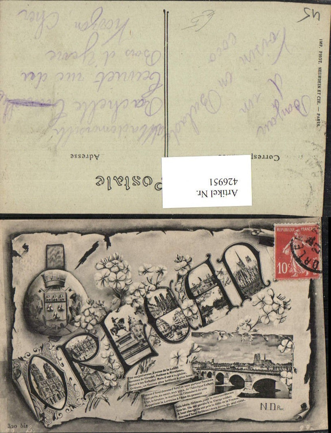 426951,Centre Loiret Buchstaben Collage Schriftrolle Orleans Totale Brücke Kirche Mehrbildkarte