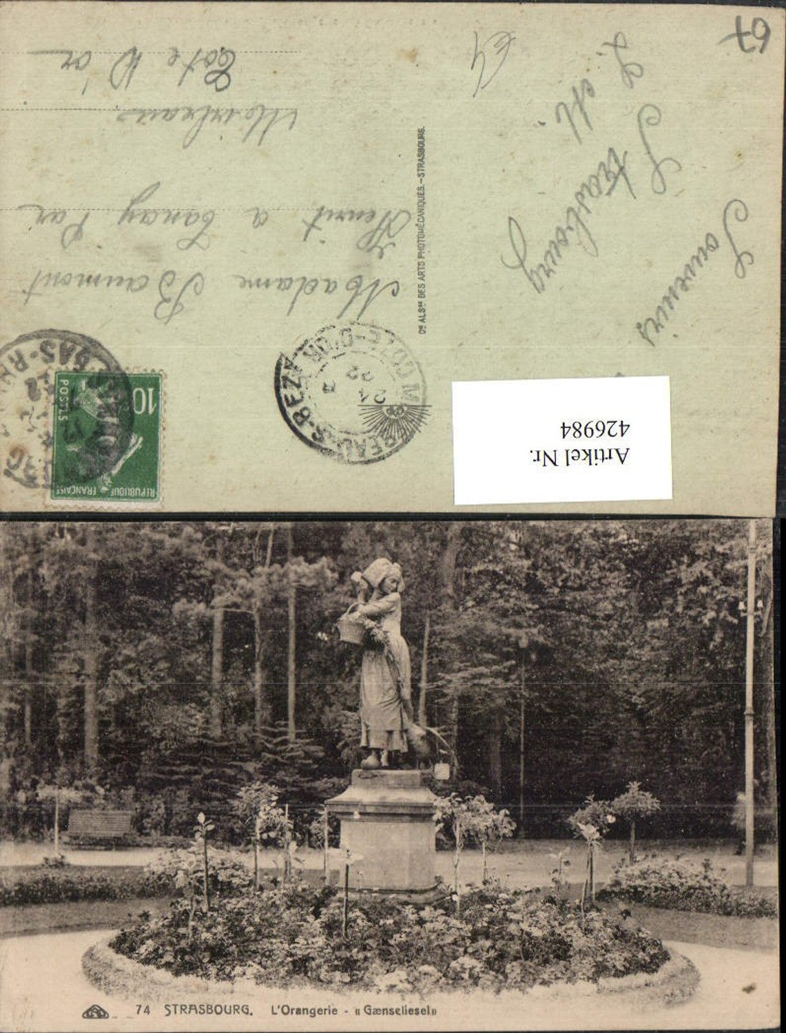426984,Elsass Bas-Rhin Strasbourg Straßburg L'Orangerie Gänseliesel Statue