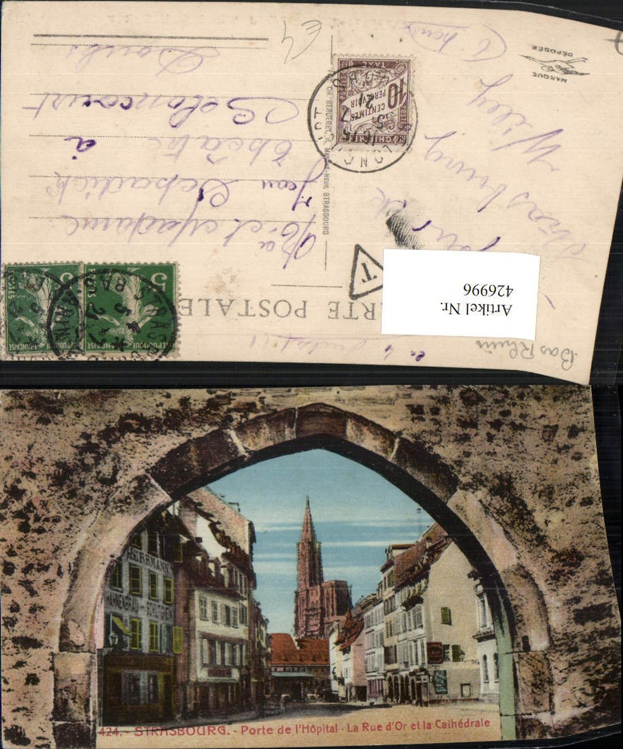 426996,Elsass Bas-Rhin Strasbourg Straßburg Porte de l'Hopital Rue d'Or et la Cathedrale
