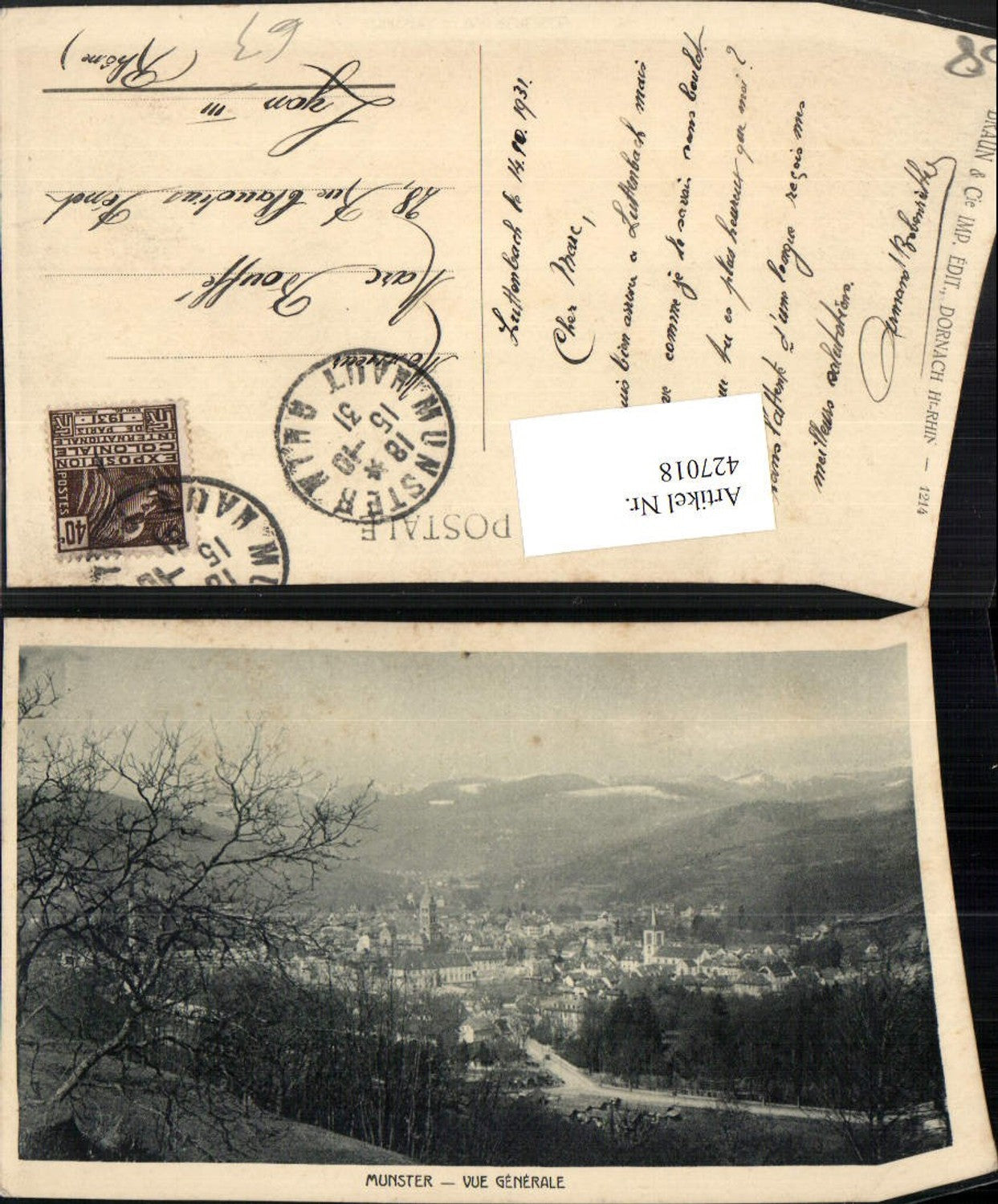 427018,Elsass Haut-Rhin Munster Vue Generale Totale