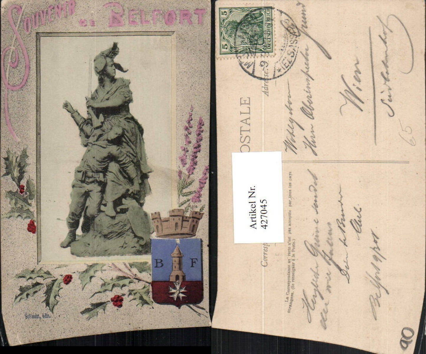 427045,Franche-Comte Territoire-de-Belfort Belfort Statue Passepartout Wappen