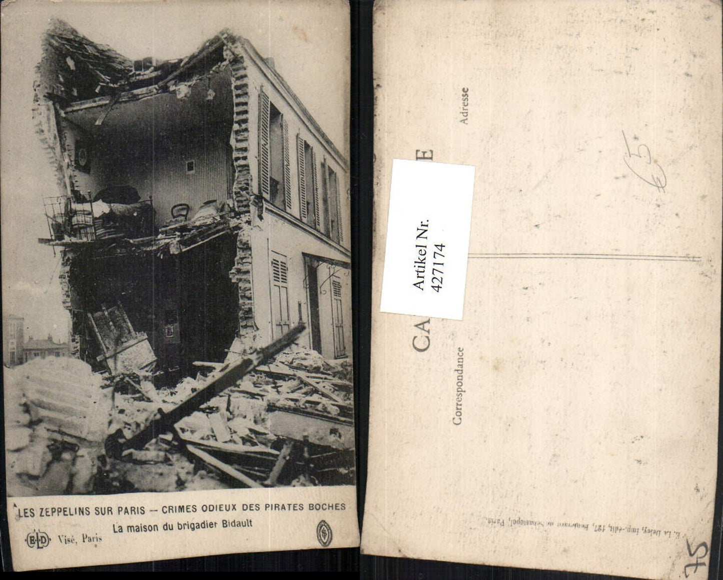 427174,Ile-de-France Paris Crimes Odieux des Pirates Boches La maison zerstörtes Haus