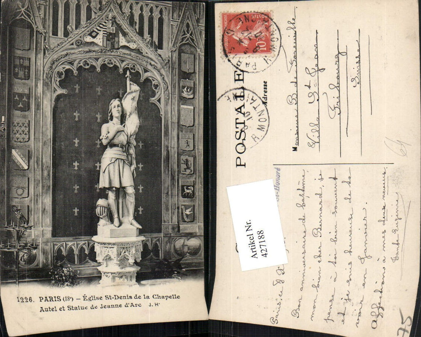427188,Ile-de-France Paris Eglise St-Denis de la Chapelle Autel et Statue Jeanne d'Arc