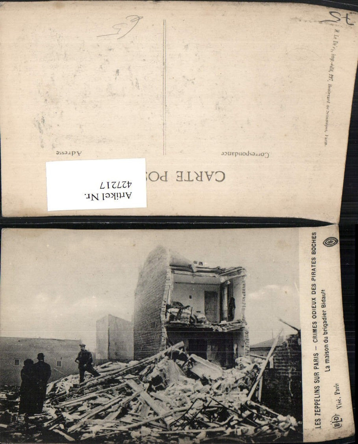 427217,Ile-de-France Paris Crimes Odieux des Pirates Boches Maison Bidault zerstörtes Haus