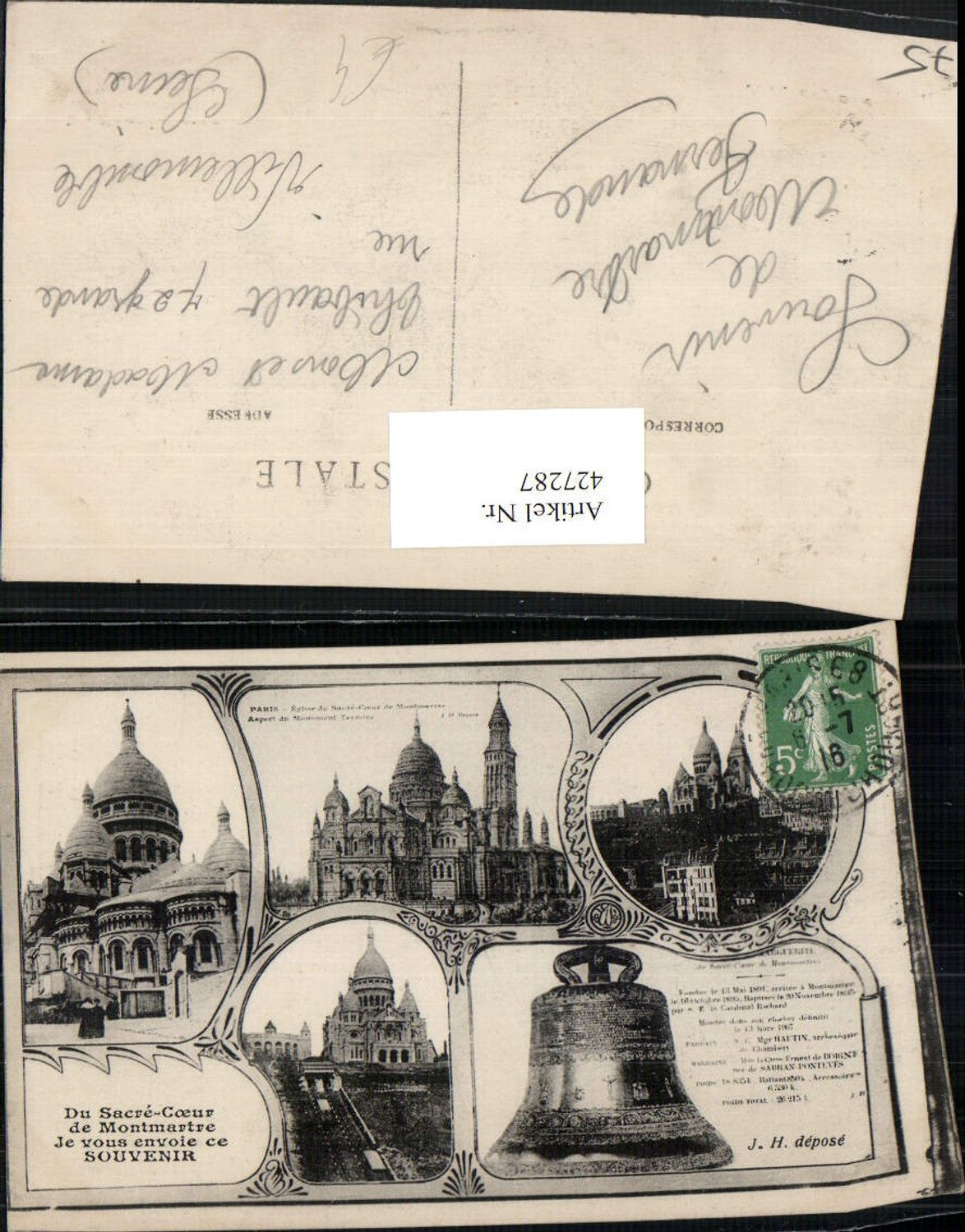 427287,Ile-de-France Paris Sacre-Coeur de Montmartre Kirche Glocke Mehrbildkarte