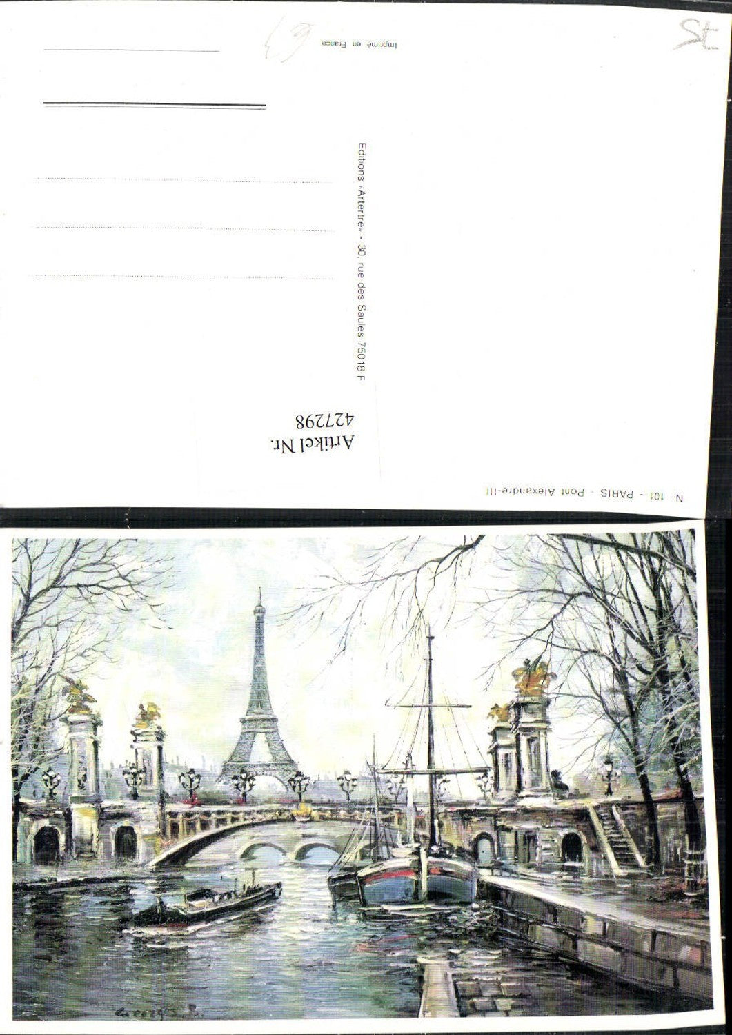 427298,Künstler AK B. Georges Ile-de-France Paris Pont Alexandre Brücke Eiffelturm Boote