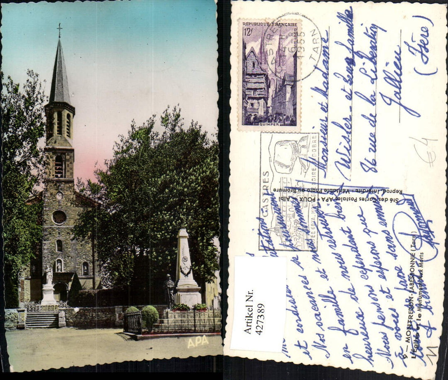 427389,Languedoc-Roussillon Aude Montredon Labessonnie L'Eglise et le Monument Aux Morts