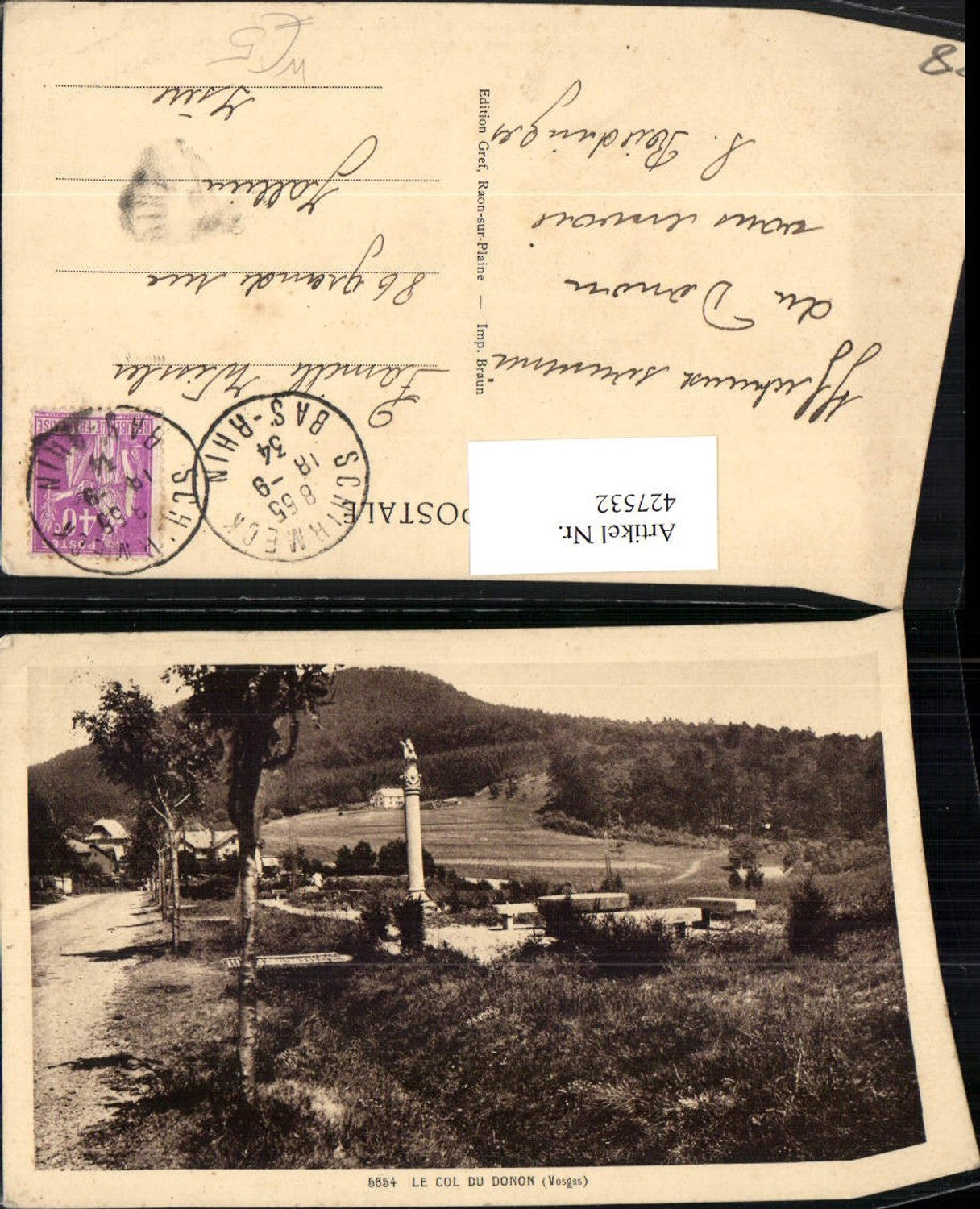 427532,Lothringen Vosges Le Col du Donon Pass Säule