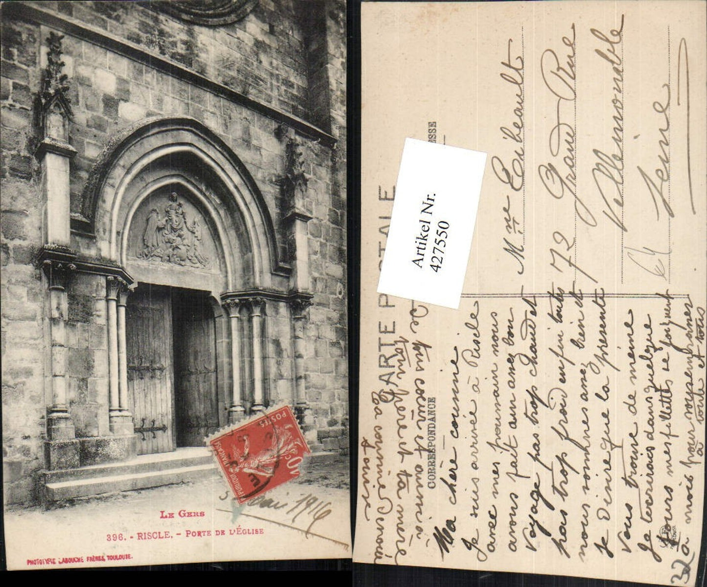 427550,Midi-Pyrenees Gers Riscle Porte de l'Eglise Kirche Portal Tor