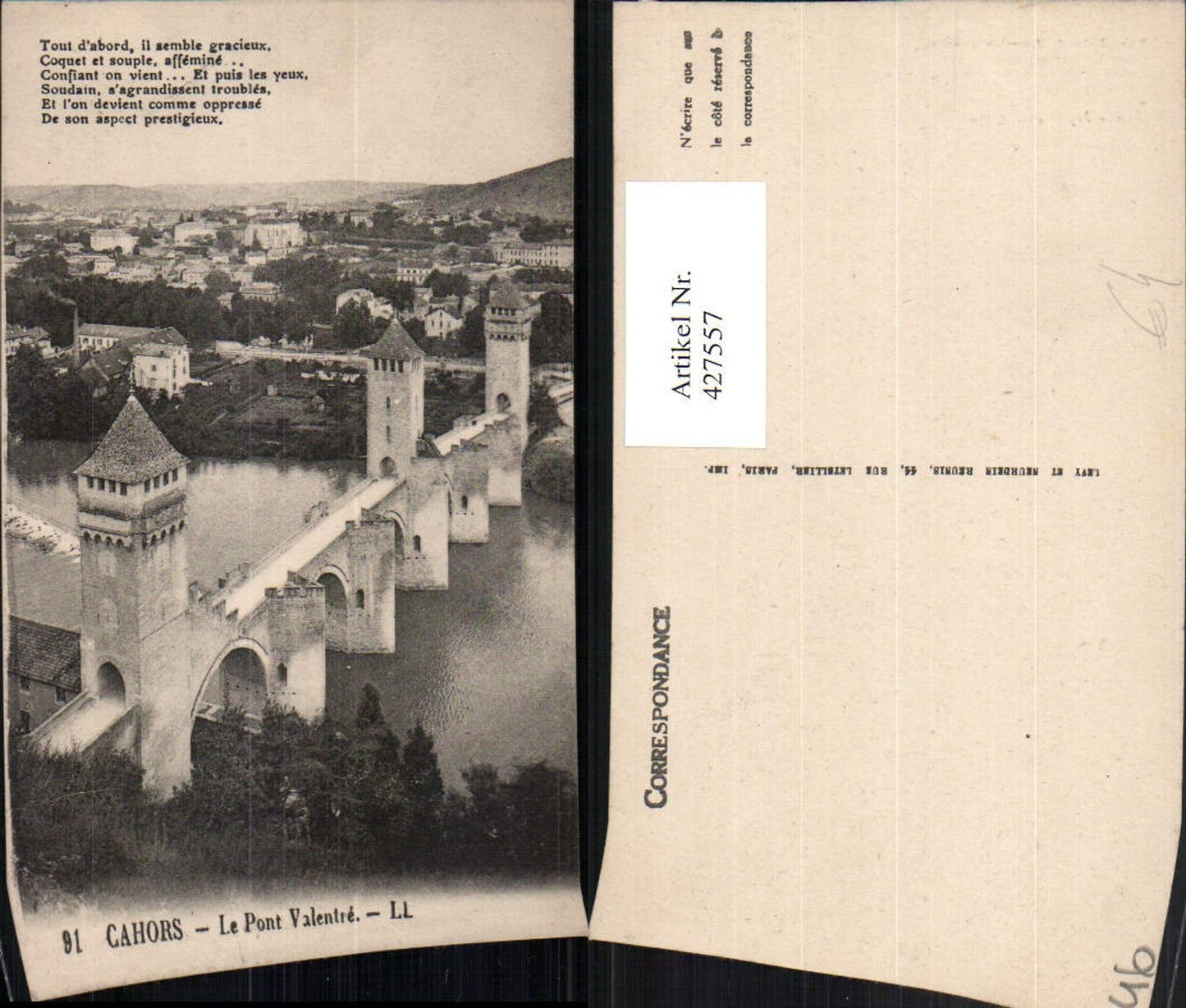 427557,Midi-Pyrenees Lot Cahors Le Pont Valentre Teilansicht Brücke