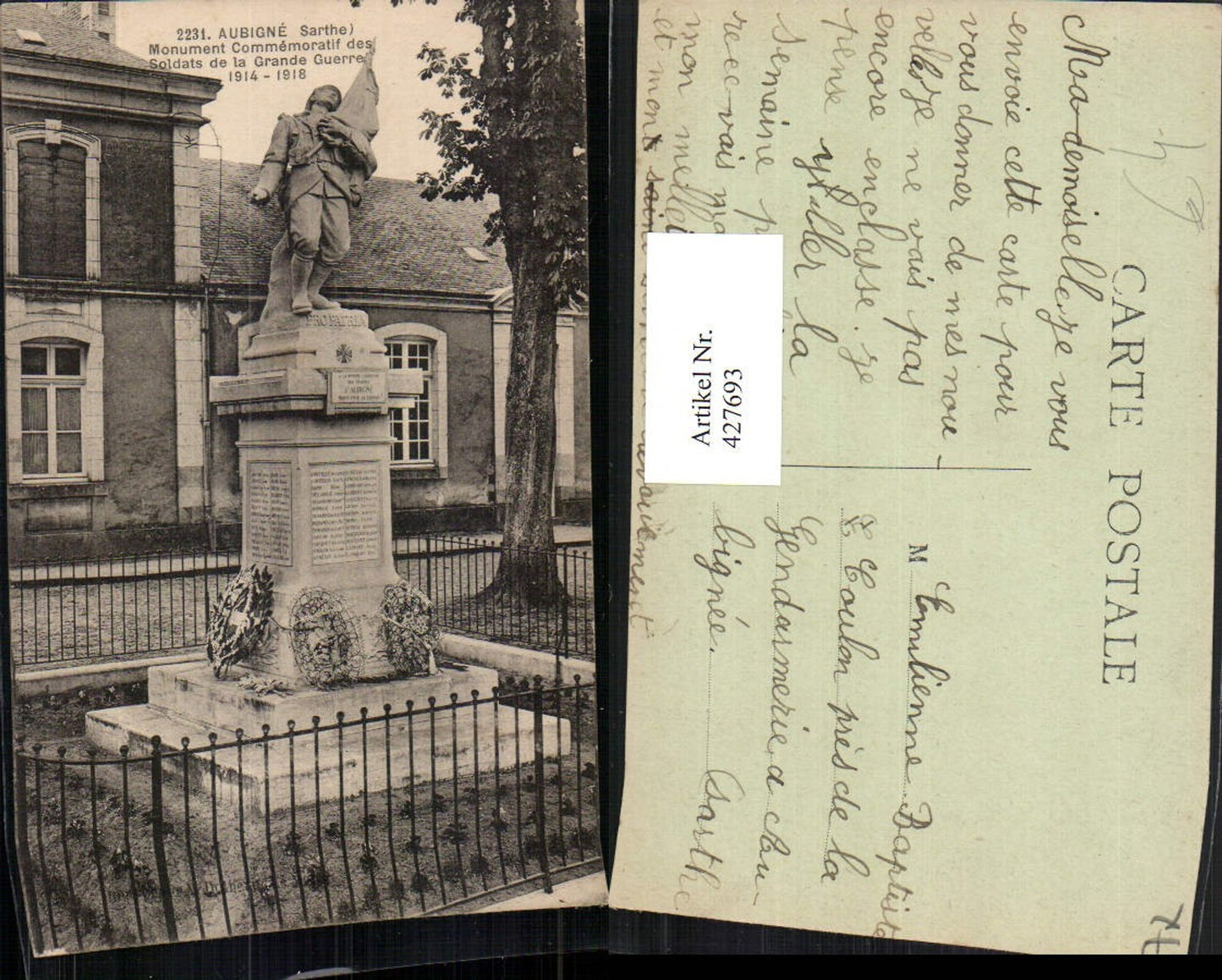 427693,Pays de la Loire Sarthe Aubigne Monument Commemoratif des Soldats Kriegerdenkmal