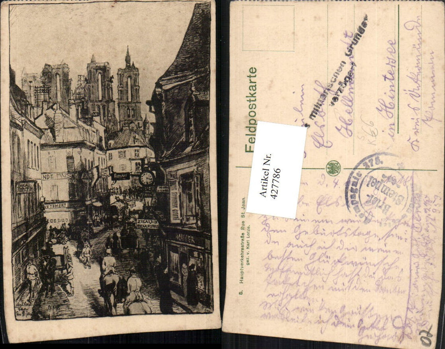427786,Künstler AK Karl Lotze Rhone-Alpes Rhone Lyon Rue St. Jean Feldpost Kompagnie 275