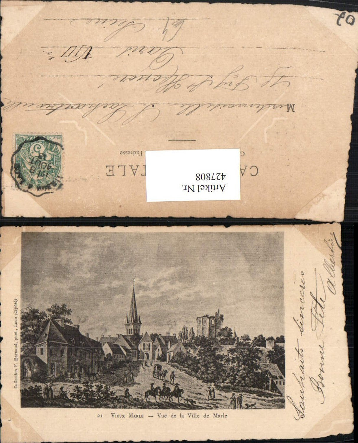 427808,Künstler AK Picardie Aisne Marle Vue de la Ville de Marle Teilansicht