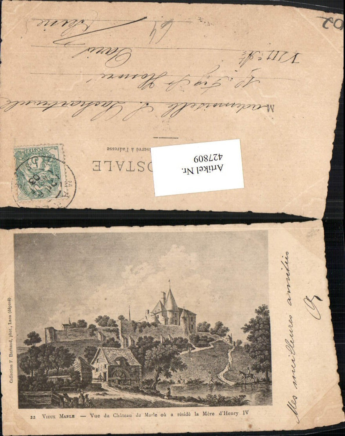 427809,Künstler AK Picardie Aisne Marle Vue du Chateau Schloss Mühle