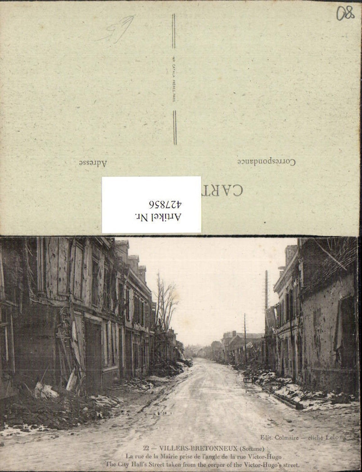 427856,Picardie Somme Villers-Bretonneux Rure de la Mairie Straßenansicht Zerstörung